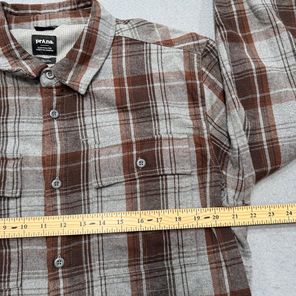 Prana Flannel Shirt Men's Large Brown Plaid Waffle Lined Long Sleeve Button Down - Picture 4 of 7